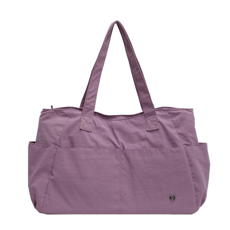 Simple Solid Color Nylon Bag, Lightweight Large Bag, Tote Bag, Female Student Class Shoulder Bag, Handbag, Waterproof.