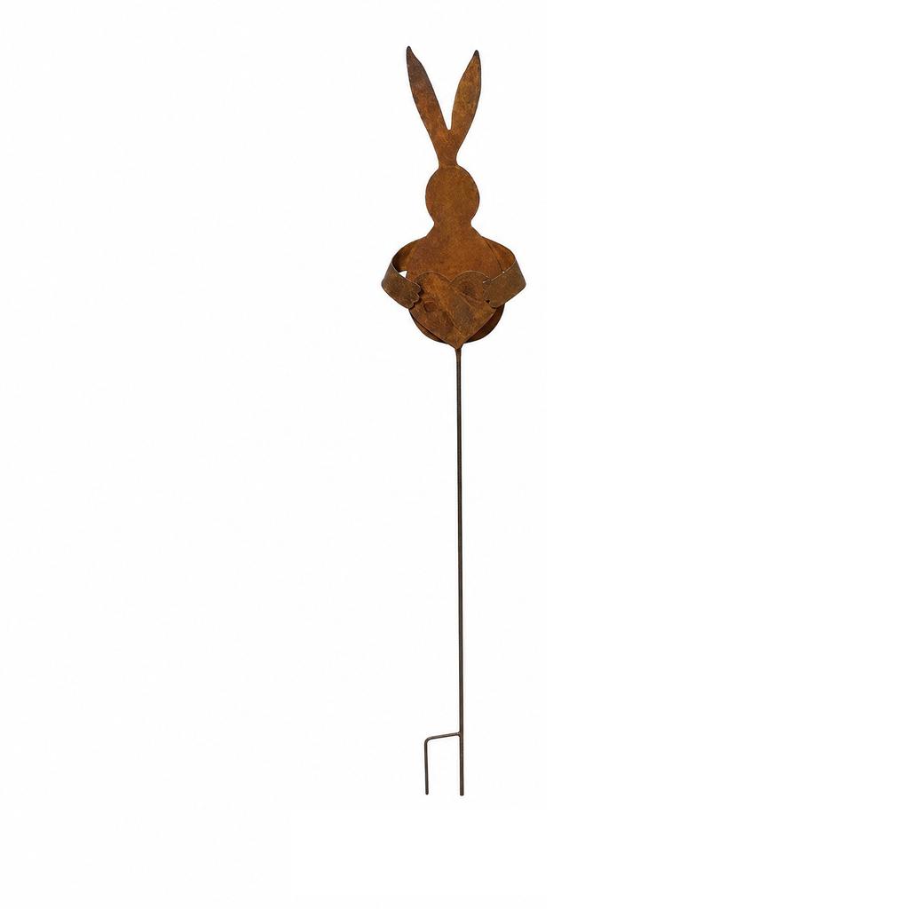 Vintage Style Rusted Metal Rabbit Garden Stake with Heart-Shaped Planter Decoration for Outdoor Lawn Patio Yard Use
