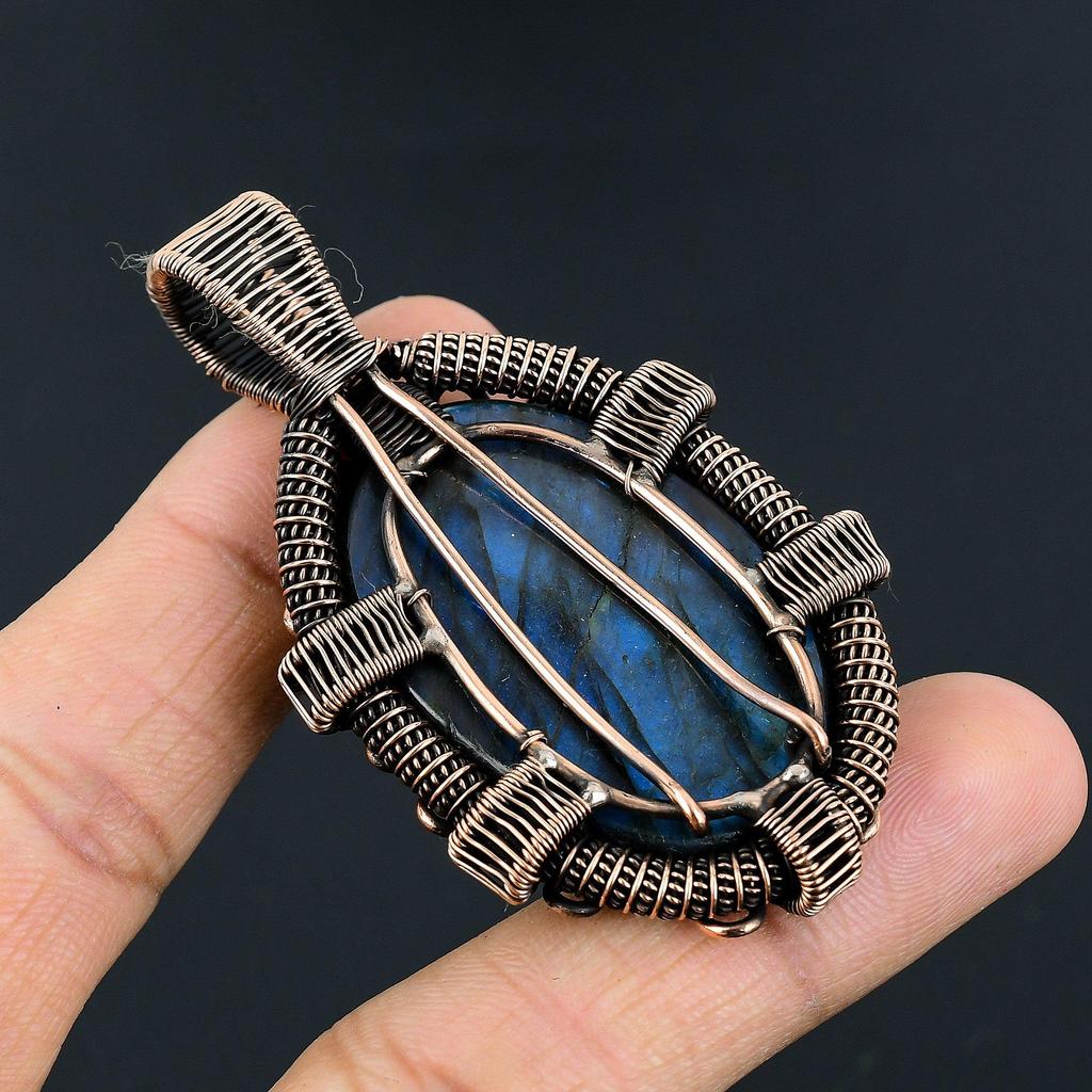 Labradorite Pendant, Handmade Gemstone 999 Copper Wire Wrapped Pendant Antique Jewelry, For Gift Silver Jewelry