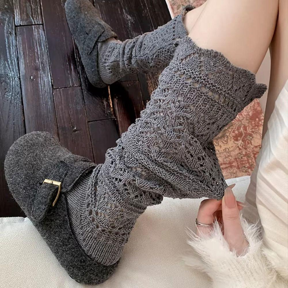 Mode Y2K Gestrickte Fußabdeckung Ausgeschnitten Süße JK Kniestrümpfe Atmungsaktives Netzdesign Damen Beinwärmer Lolita