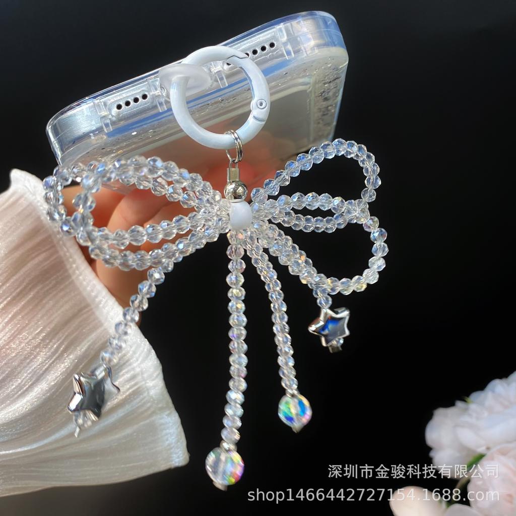 Crystal Bead Bowknot Phone Pendant Cute Five-Pointed Star Handmade Small Hanging Chain Phone Accessories Exclusive Keychain