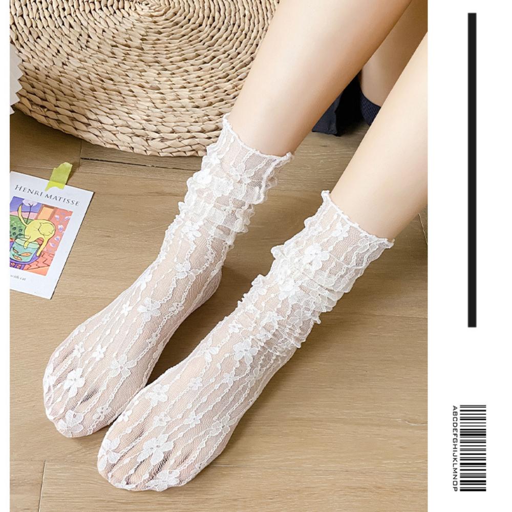 Breathable Harajuku Socks Floral Mesh Fishnet Socks Children's Mid Length Socks  Spring/summer