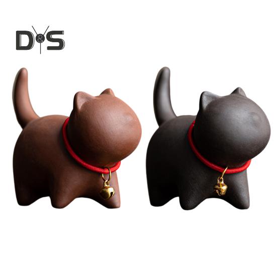 Teehaustier in Kätzchenform, Kung-Fu-Teeservice, handgefertigt, lila Sand, Teehaustier, orientalische Eleganz, Tischzimmer, Home-Office, Teestube-Dekor, einzigartiges Geschenk für Teeliebhaber