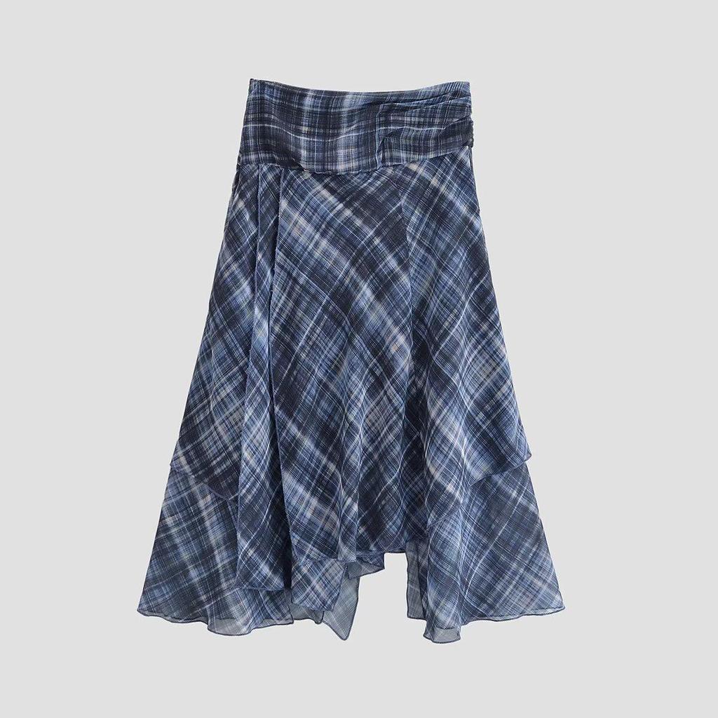 TAOP&ZA Women's European & American Style Asymmetrical Plaid Midi Skirt - 2026 Spring Fashion Collection