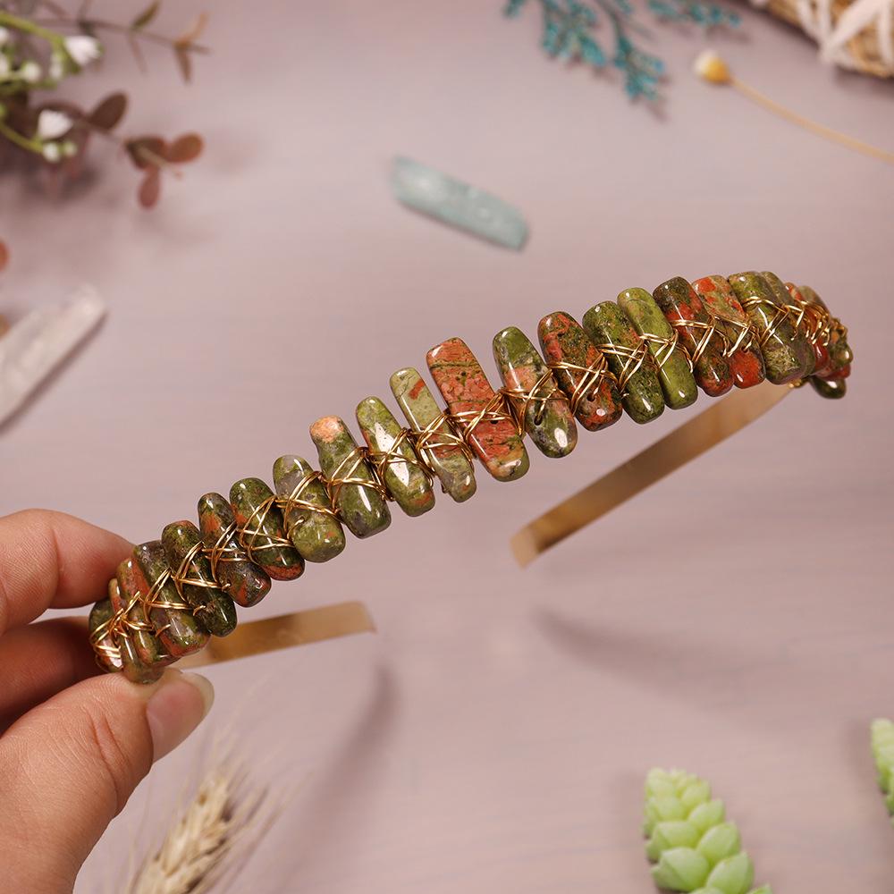 Rose Gold Wire-Cut Crushed Stone Crown Headband - Handmade Bridal Hair Accessory