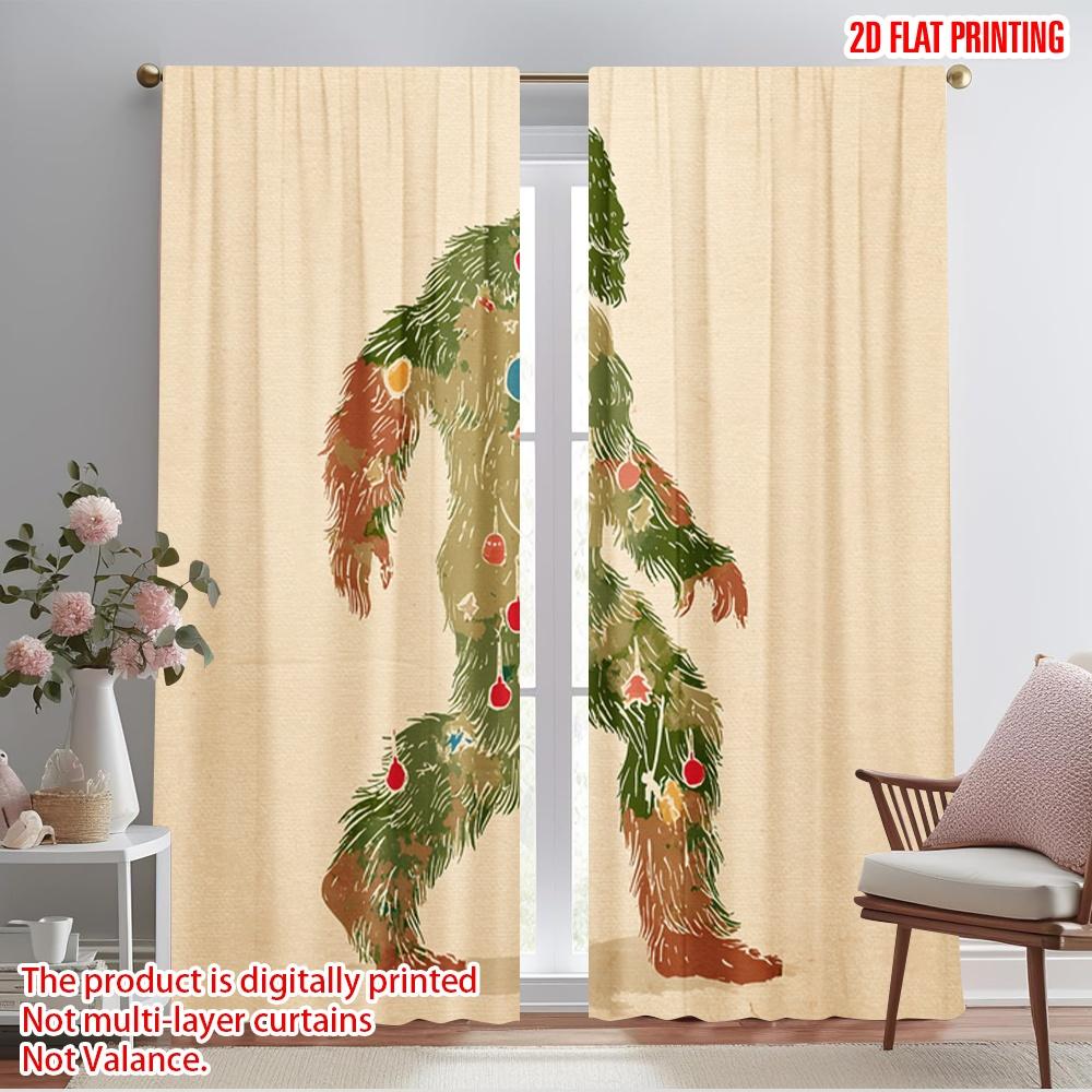 

2pcs,2D plane printing Minimalist Curtains Bigfoot & Christmas Tree Polyester Easy Install (without rod) Festive Use for 52.50×116.00 CM 2pcs