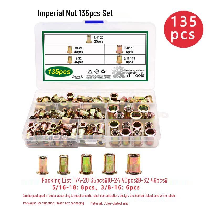 150-Piece Rivet Nut Set: Galvanized, Inch & Metric