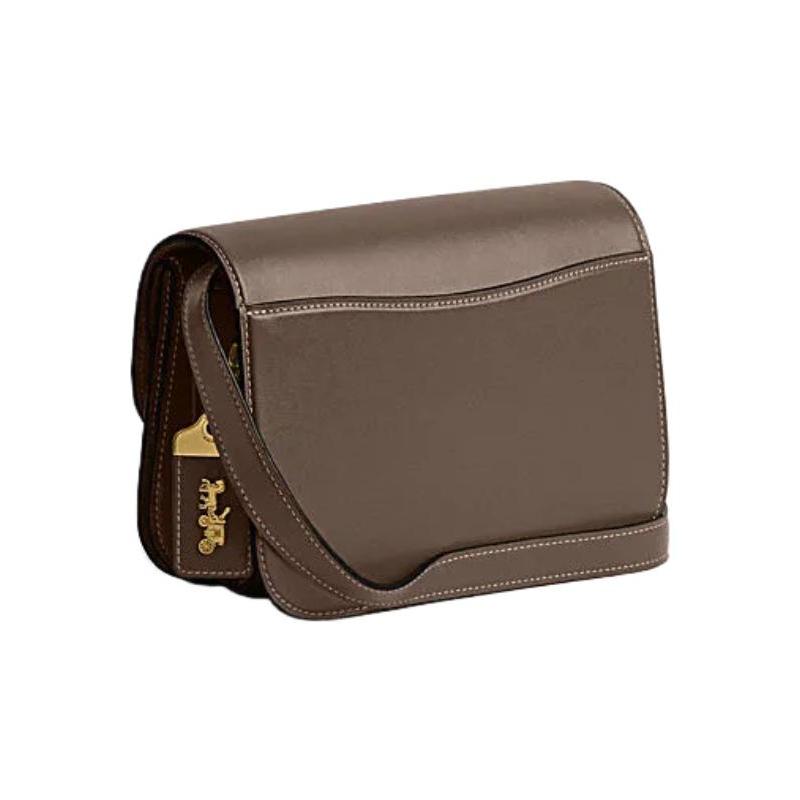 Coach IDOL 21 Gold Logo Logo Chain Magnetic Buckle Closure Flap Cow Leather Messenger Bag Hand Shoulder Bag Small Size Women's Dark Stone Gray