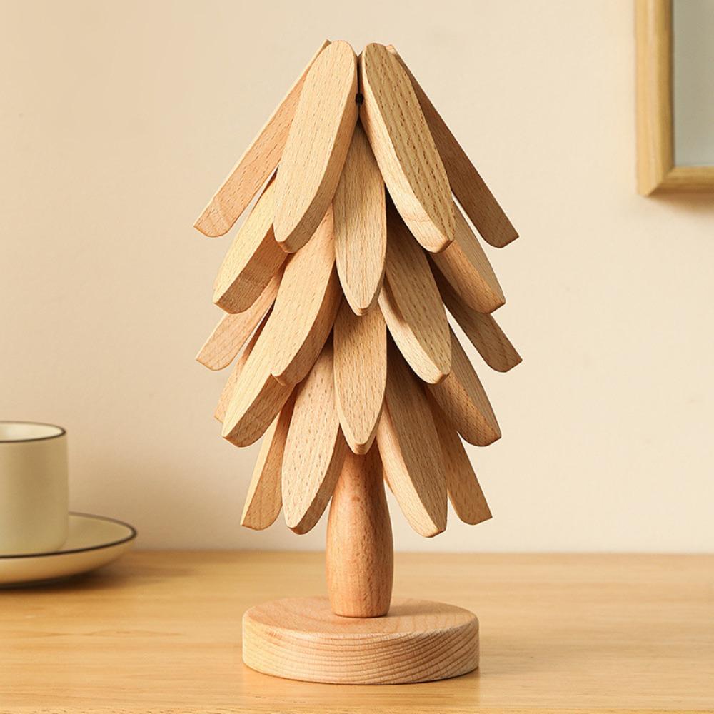 Foldable Wooden Trivets Anti Scald Insulation Pads Multifunctional Christmas Tree Coaster  Kitchen