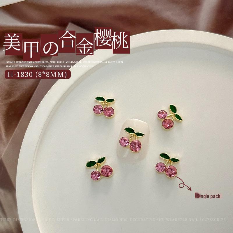Net Celebrity 3D Cherry Nail Art Decorations: Alloy Rhinestones for 2025 New Year Style