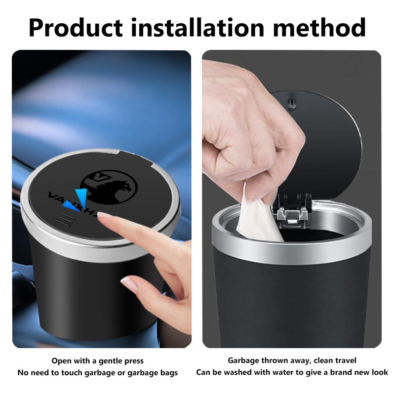 For Vauxhall Car Trash Can Mini Waterproof Storage Cup Holder Garbage Bin Lid Accessories Corsa Astra Mokka Grandland Crossland