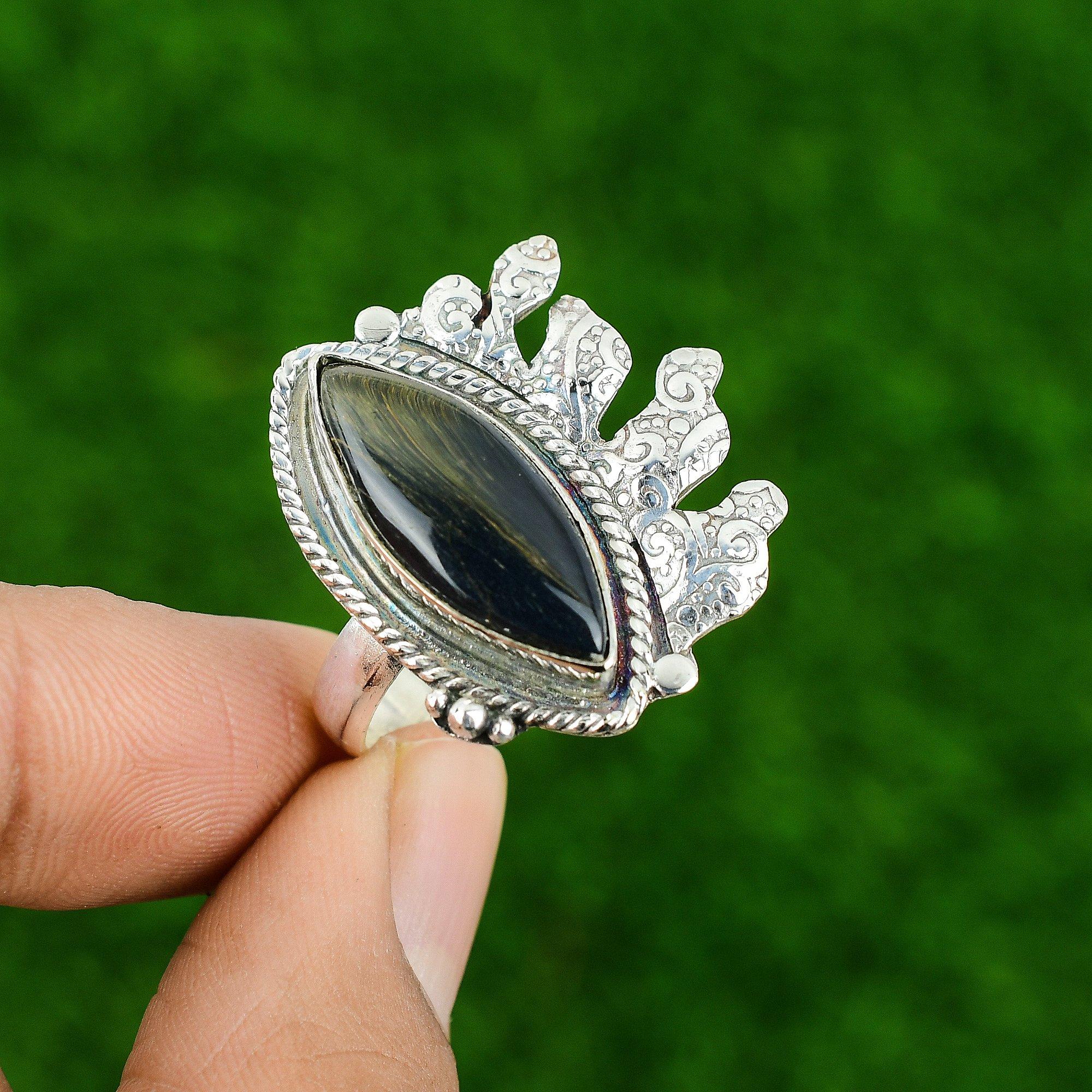 

Свадебный подарок для нее Кольцо-обещание из серебра 925 пробы с натуральным питерситом, регулируемое Adjustable