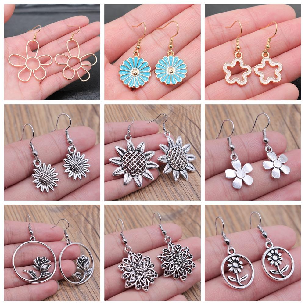 54 Styles Vintage Fashion Women Jewelry Flower Dangle Earring Drop Jewelry Accessories For Women Sunflower Rose Daisy Earrings