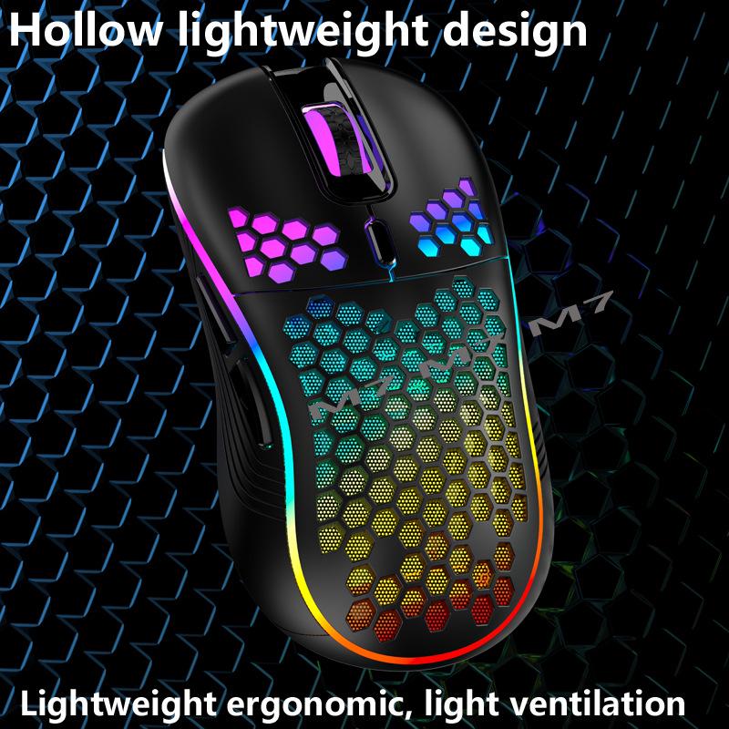 RGB Luminous Gaming Mouse with Wireless Hollow Honeycomb Design, Lightweight and TYPE-C Wired Charging.