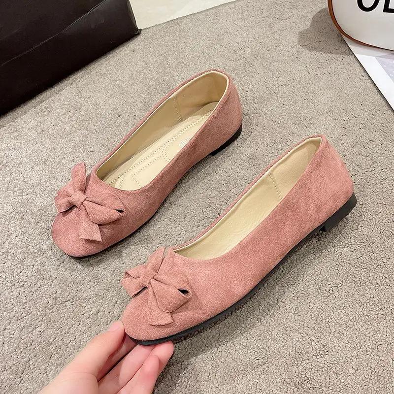Fashion Ladies Footwear with Bow Slip-on Square Toe Women's Flat Shoes Elegant Dress Cheap Liquidation Wholesale Offer Genuine Mark Y2k