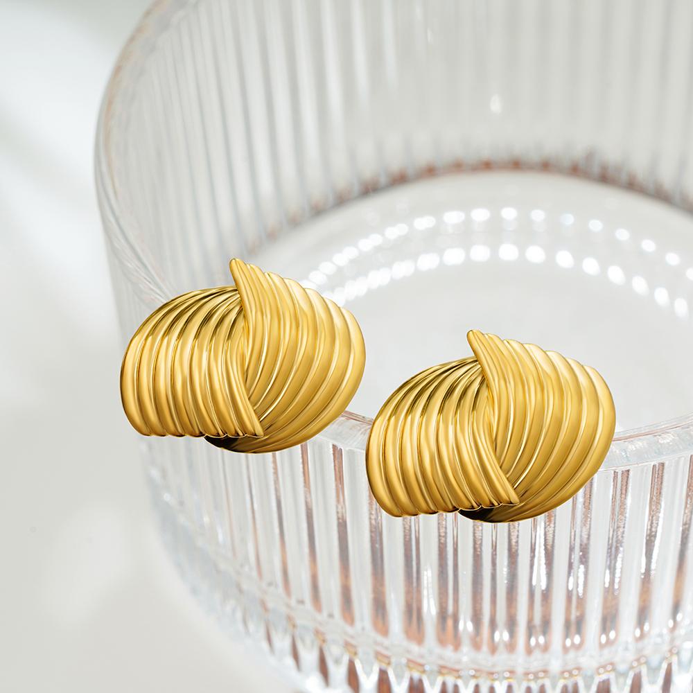 Retro Textured Intersecting Earrings for Women Multilayer Gold Stainless Steel Statement Stud Earring Waterproof Jewelry
