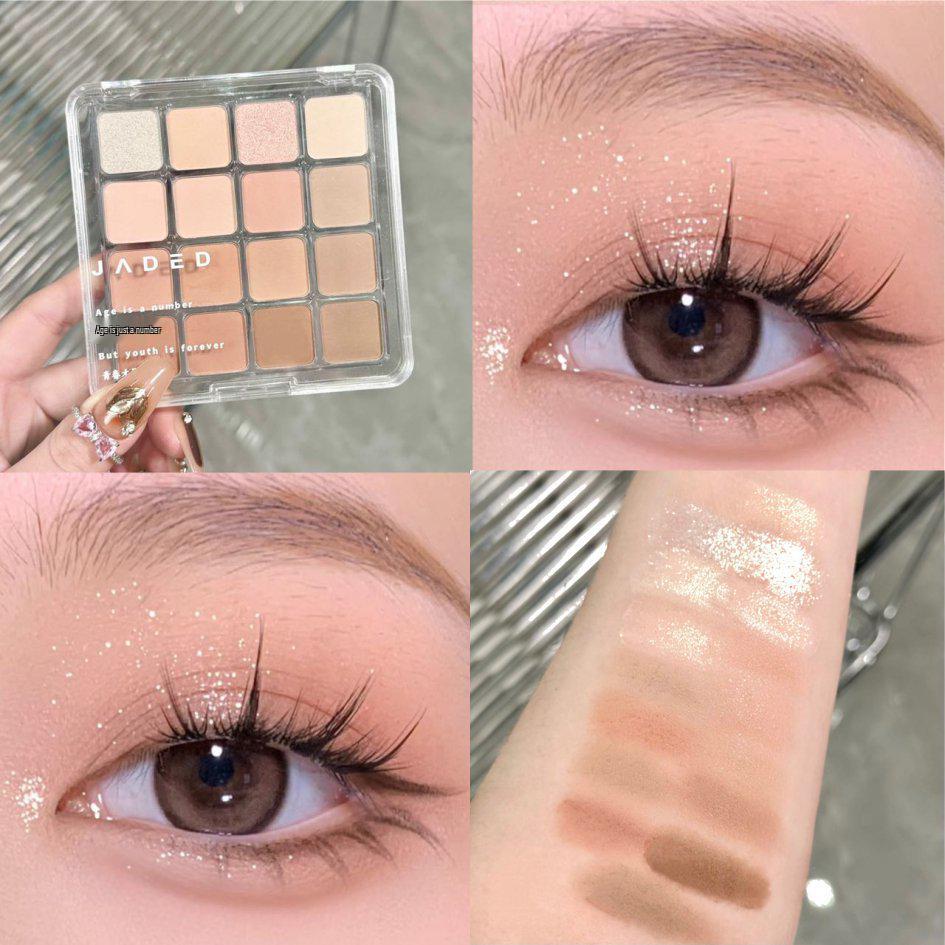 JADED Mood 16-Color Eyeshadow Palette: Pure Desire - Smoky Pink & Light Makeup with Matte & Shimmer Shades.