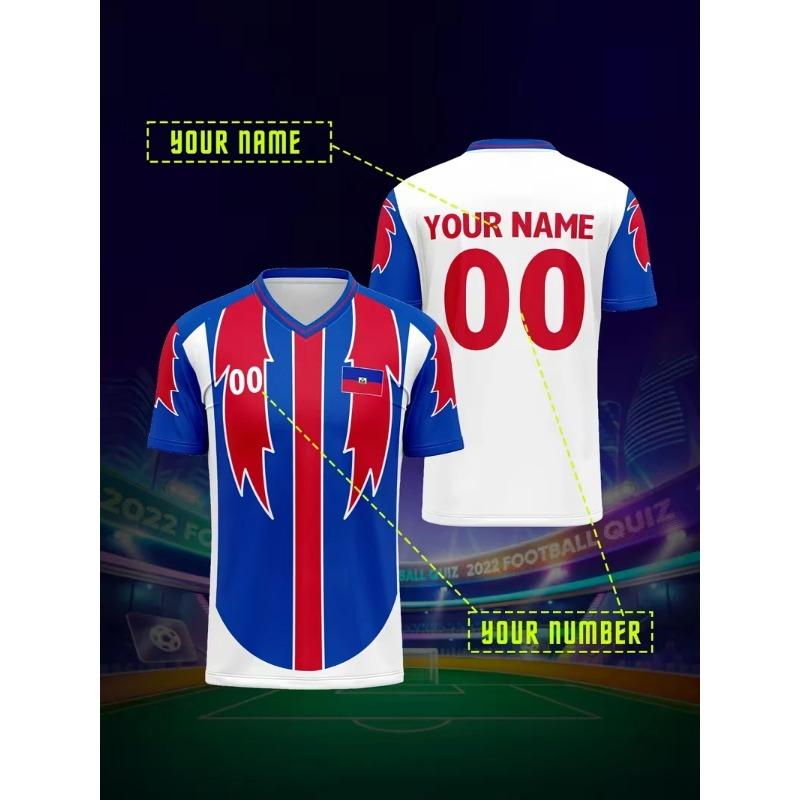 Haiti Maglia da Calcio Nuova Personalizzabile Gratuitamente Fai da Te Nome Numero Bandiera Haitiana Stampa 3D Magliette Sportive Top Casual da Uomo