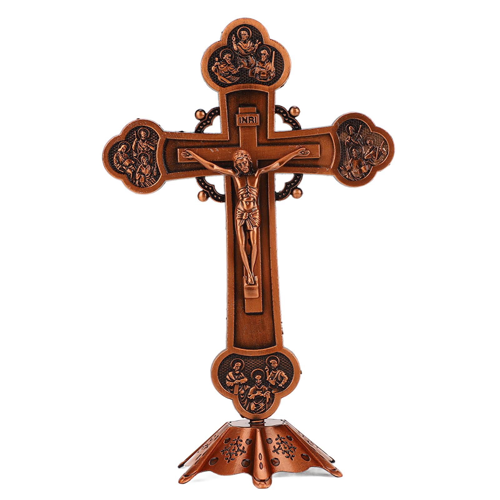 

Распятие в винтажном стиле металлическое декоративное распятие украшение католический подарок с основанием для полки стола красный