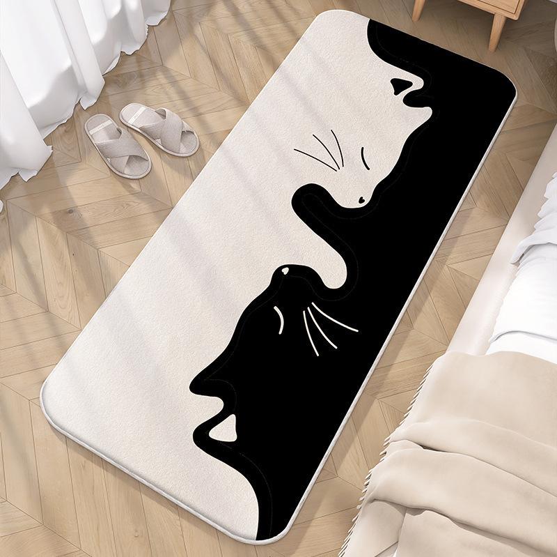 Cute Black White Cat Long Runner Rug Cartoon Kitten Print NonSlip Floor Mat for Bedroom Living Room Cat Lover Home Decor