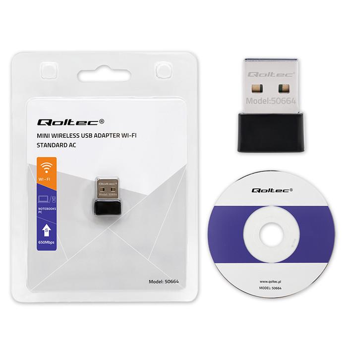 Qoltec Wi-Fi USB Adapter Ultra-fast, Wireless Mini | AC Standard | 650Mbps