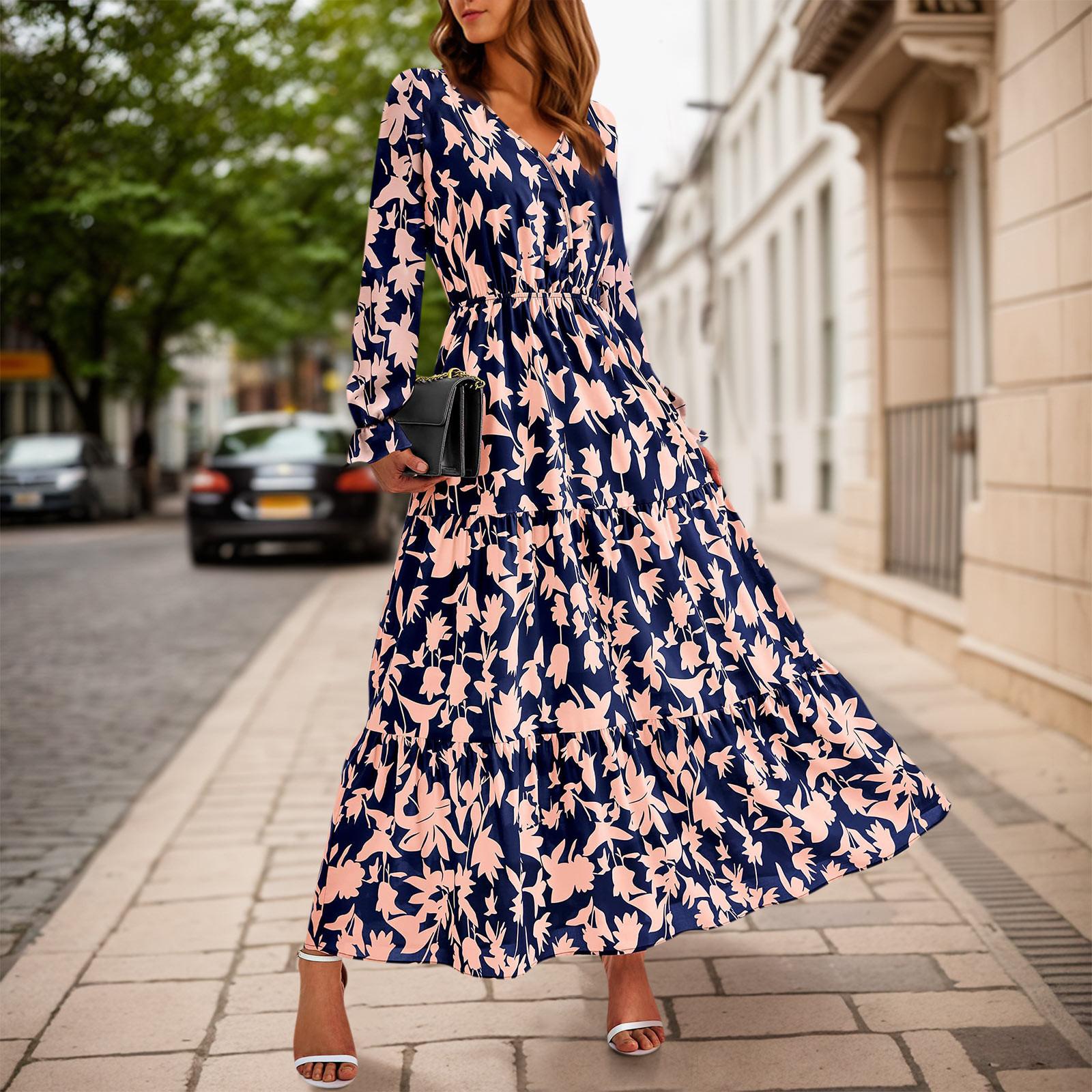 

Женское повседневное платье макси с длинным рукавом и V-образным вырезом в богемном стиле для свадебного гостя XL