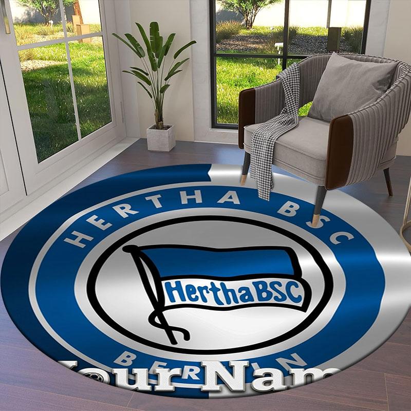 Hertha BSC Custom Name Round Area Rug,Carpet Rug for Living Room Bedroom Sofa Playroom Decor,Non-slip Floor Mat