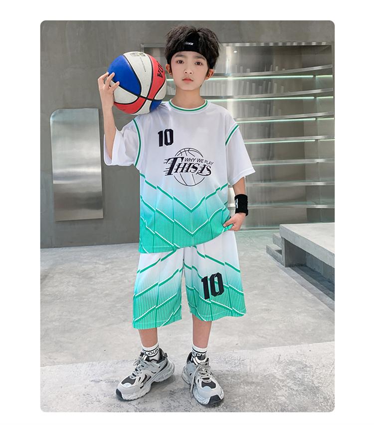Boys' summer basketball suit set new 2026 mid to large children's summer short sleeved quick drying sports football suit trend