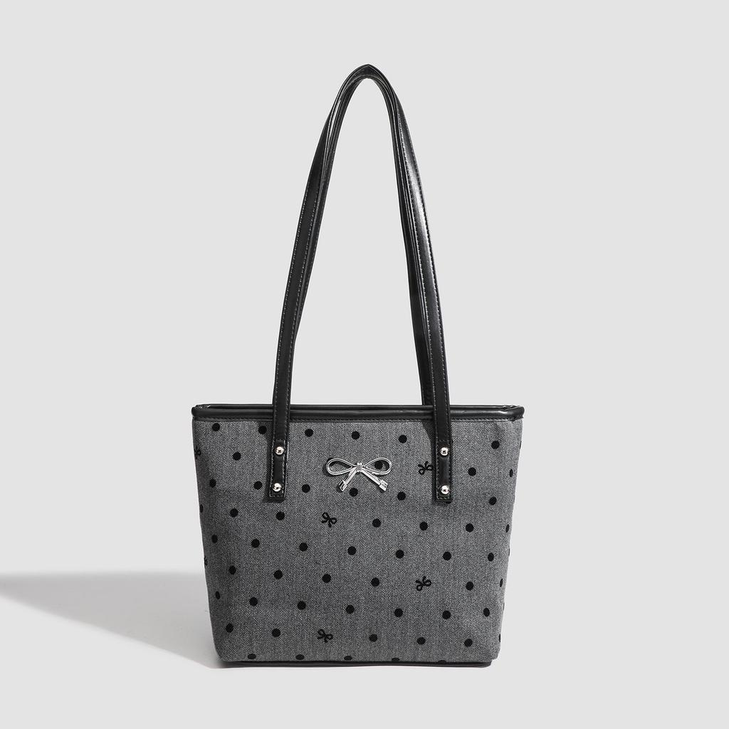 Preppy Bowknot Canvas Tote Bag - Large Casual Shoulder Handbag 2025