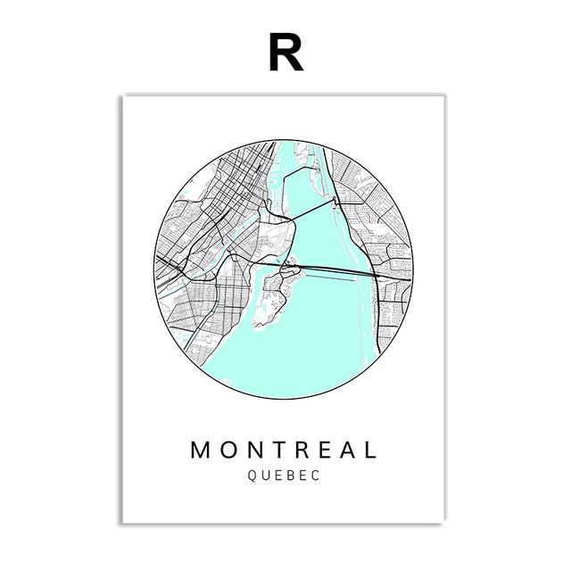 Nordisches minimalistisches Leinwandbild, Weltkarte, Poster, Bosten Landon, New York City, Wandkunst, Heimdekoration, Zitate, kein Rahmen