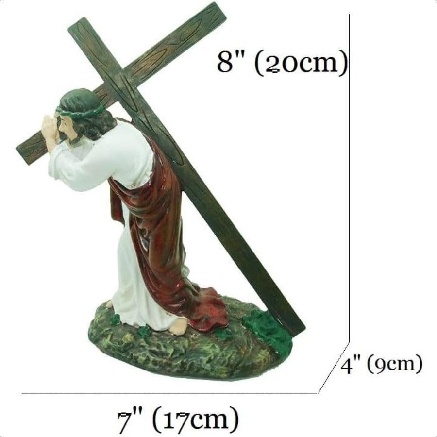 Jesus Carrying The Cross Jesus Resin Figurine Inspirational LWH 7x4x8 Inch Large Size Jesus Carrying Cross Figurine White