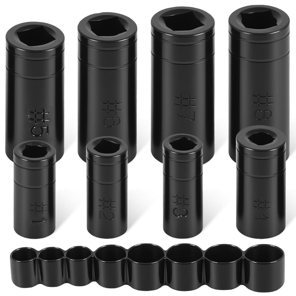 8Pc Tap Socket Set 1/4" and 3/8" Drive Tap Socket  Adapter Marked with Size Labels Tap Socket Marked for Ratchet Wrench T Handle