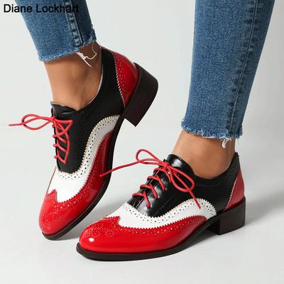 Chaussures Décontractées à Lacets Style Vintage Mode Pour Femmes Oxfords Mode Couleurs Mélangées Ballerines pour Femmes Chaussure Simple en Cuir PU pour Dame Grande Taille