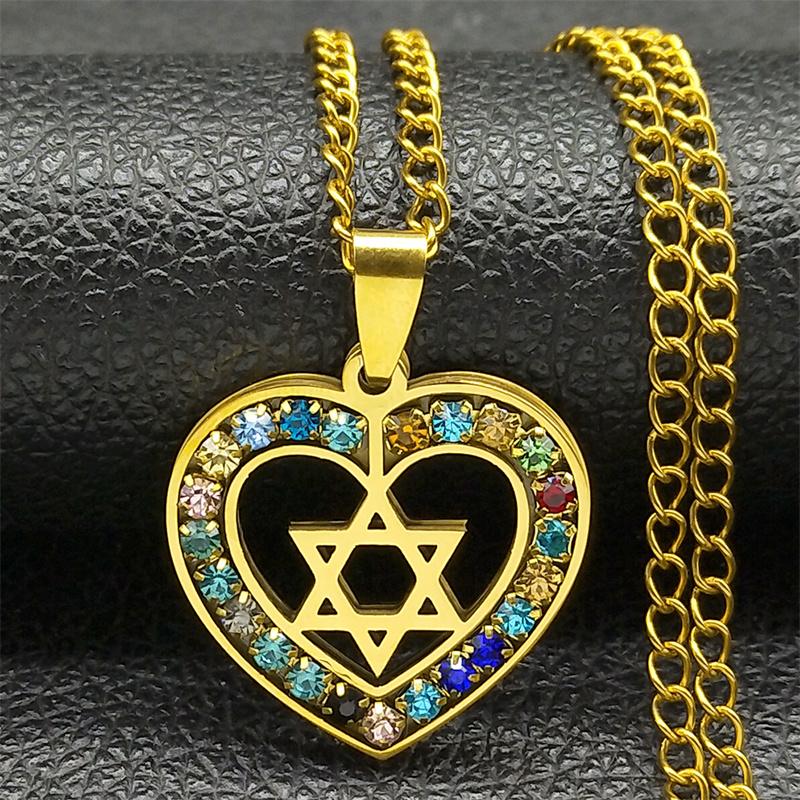 Hexagram Heart Shape Necklace for Women Men Silver Color Stainless Steel Jewish Star of David Necklace Jewelry collares N6474S02