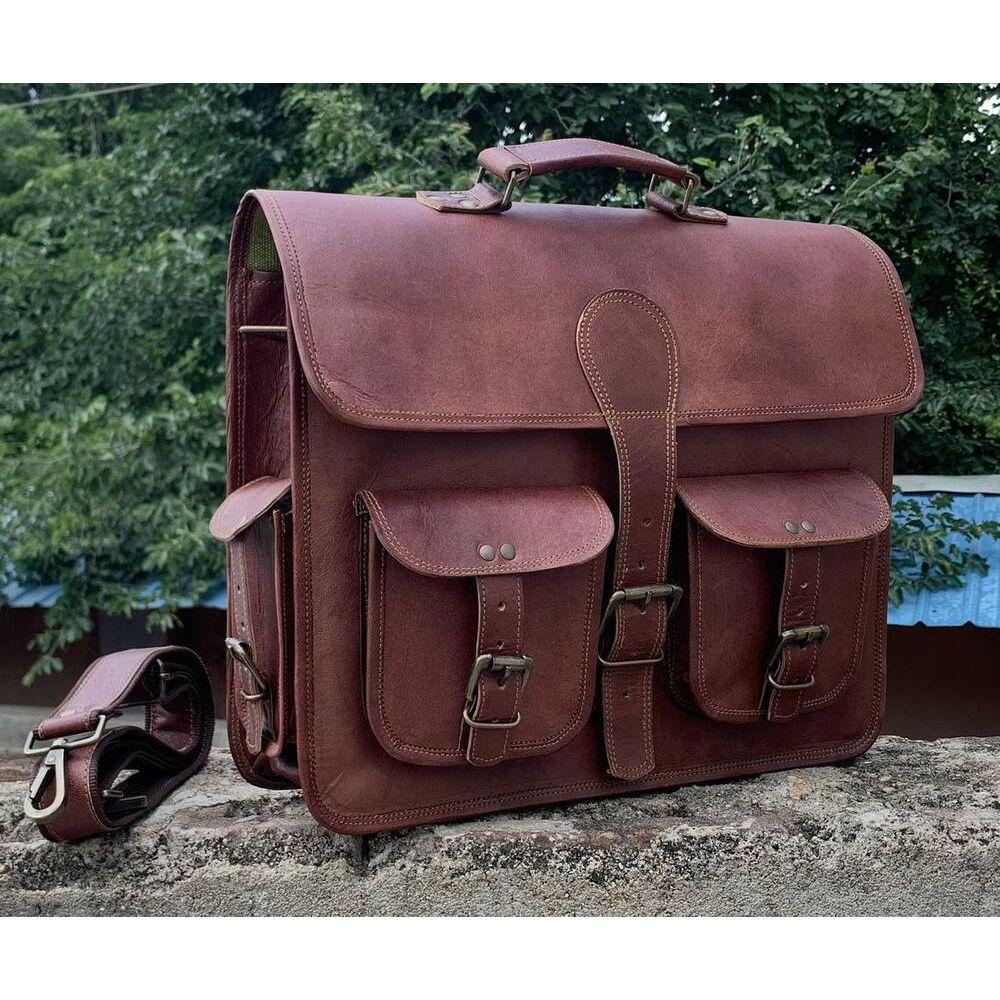 Men's Women's Leather Laptop Briefcase Shoulder Messenger Crossbody Backpack Bag