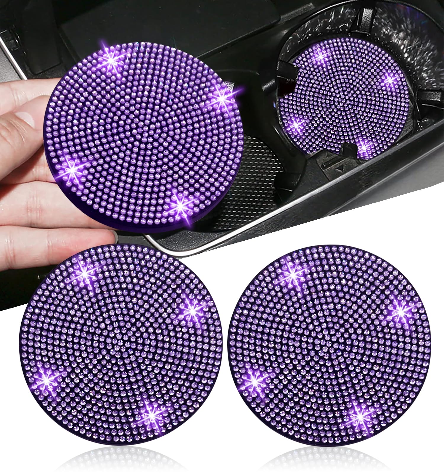

2pcs Bling Car Cup Holder Coasters 2.75 Anti-slip Shockproof Universal Car Cup Holder Coaster 2 pcs фиолетовый