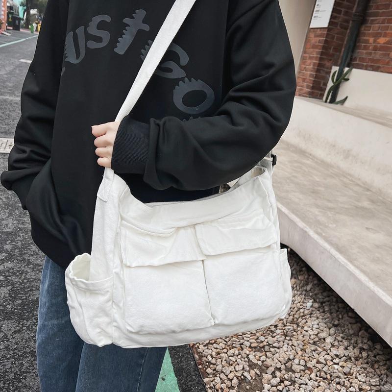 New literary girl shoulder bag ins versatile large capacity canvas tooling style student class messenger bag