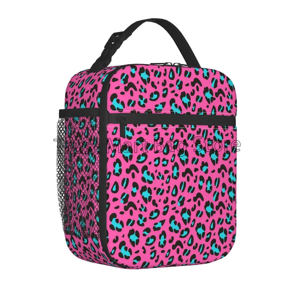 Leopard Print Lunch Bag Cheetah Pink  Lunch Box Reusable Portable Cooler Bento Tote for Adults Kids Work School Picnic