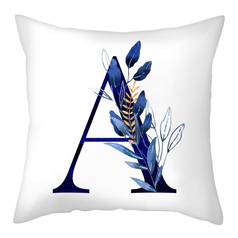 45x45cm Creative Floral Surround Design 26 Letters Blue Pillowcase Wedding Party Home Decor Sofa Office Seat Cushion Cover