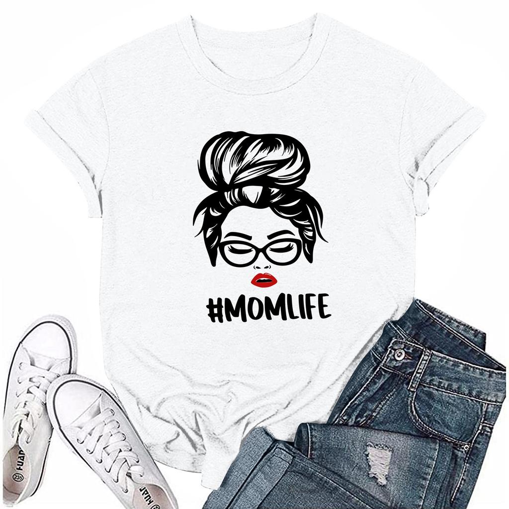 Women Casual Daily Round Neck Printed Short Sleeved T-shirt Letter Top