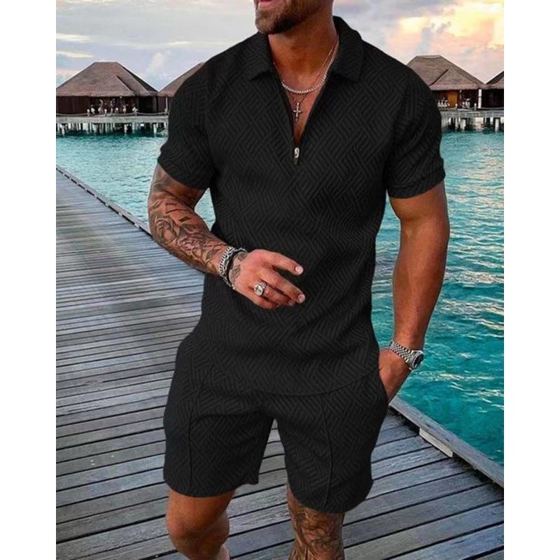 2025 summer men's 3D digital printing short-sleeved polo fashion sports and leisure suit foreign trade men's solid color