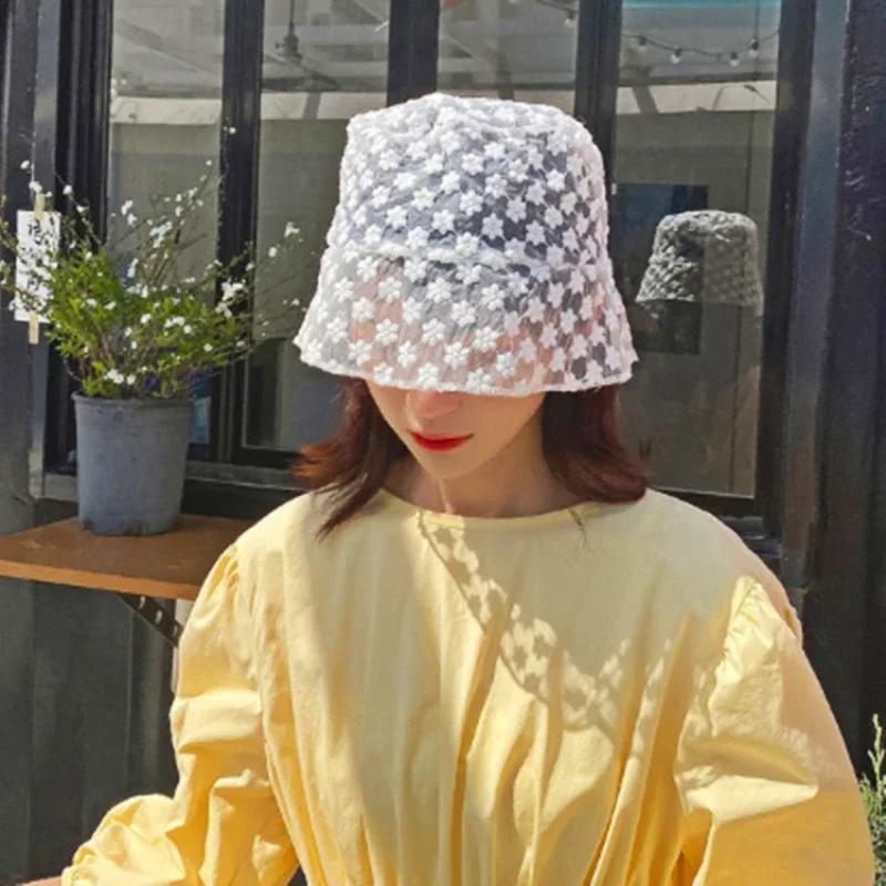 

New Hot Sale Lace Summer Breathable Shade Sun Hat Bucket Hat Canvas Hat Students Are Wearing Flat Hats Outdoor Thin Hats чорний
