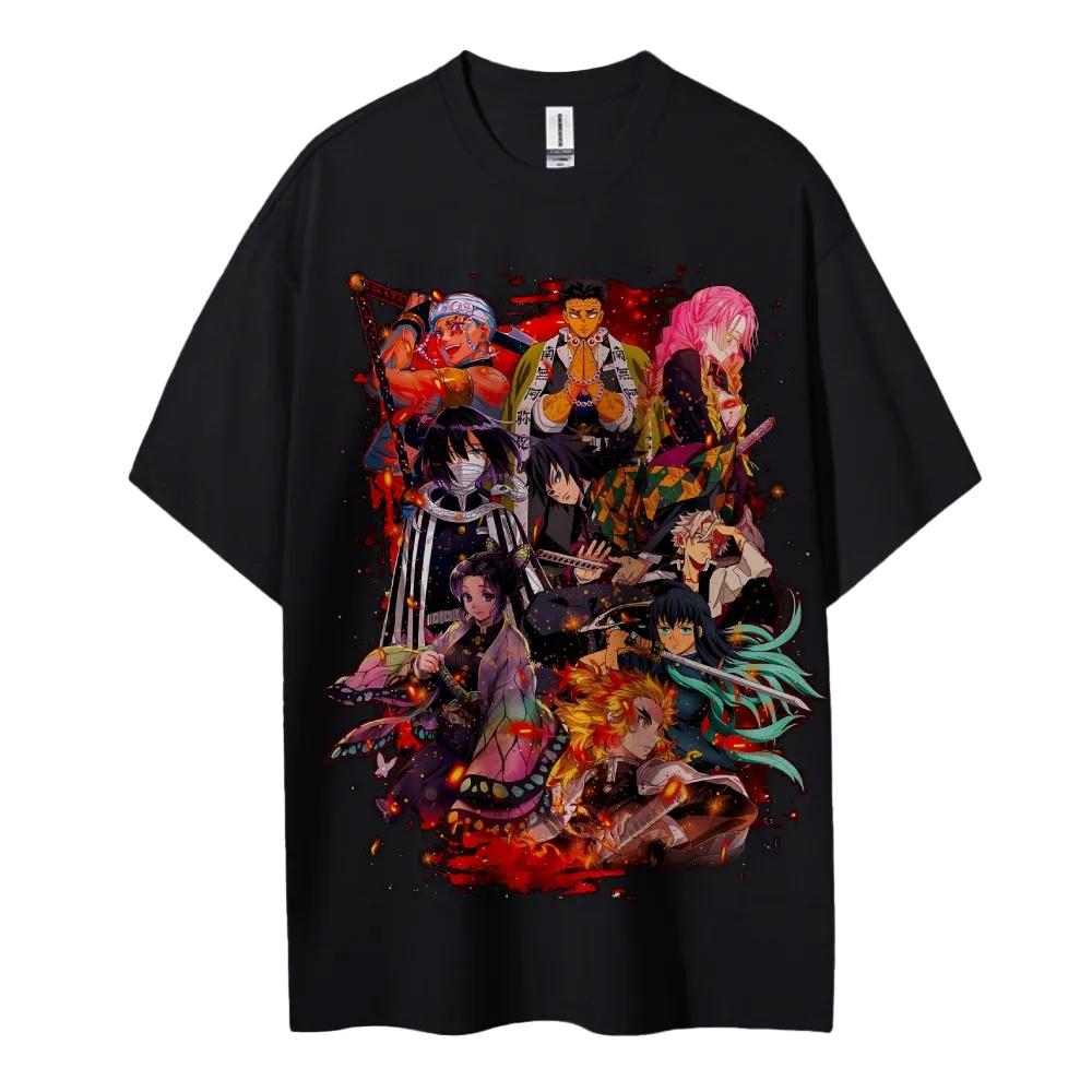 T-shirt Demon Slayer Uomo Cotone Puro Casual Girocollo Manica Corta Abbigliamento Estivo Sportivo Casual Top a Manica Corta