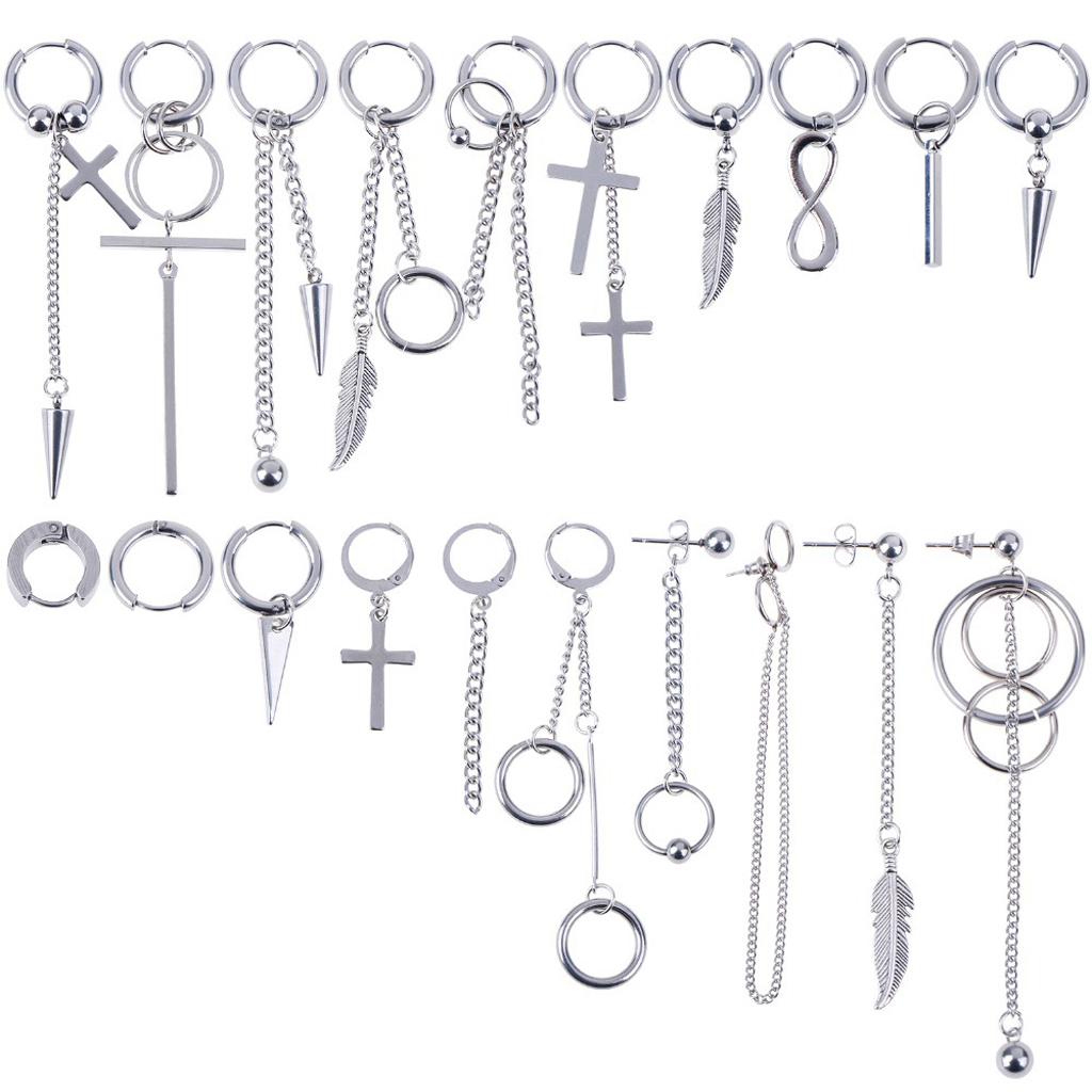 20 Pcs Huggie Hoop Earrings Stainless Steel Dangle Hinged Feather Drop Earrings 1