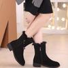 2025 new flat-bottomed snow boots women's cotton boots piled and thickened soft-soled medium boots winter Northeast large cotton shoes short boots