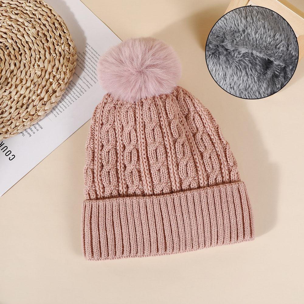 Winter Warm Pullover Cap with Fluffy Ball Beanies Cap Fashion Knitted Hat for Male Female