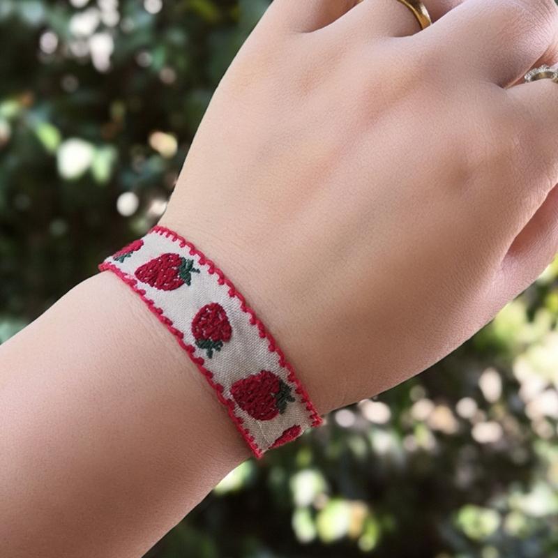 Strawberry Flower Embroidered Bracelet Bohemia Style Weave Rope Friendship Bracelets Handmade Charm Bangles Jewelry