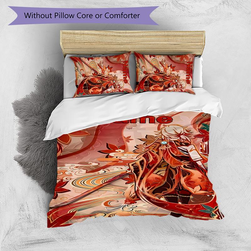 3pcs Custom Name Cartoon Genshin Impact Manye Bedding Set Duvet Cover Closure Includes 1 Duvet Cover & 2 Pillowcases for All Seasons Bedroom Decor