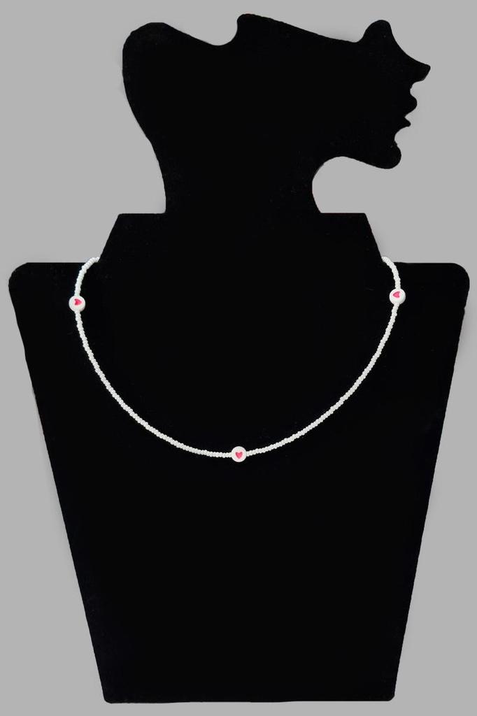 Handmade Beaded Choker Necklace with Heart Charms for Women