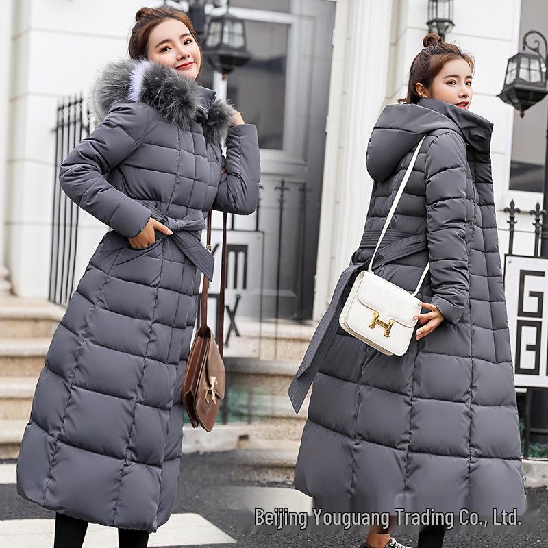 Women's Long Slim Winter Coat with Large Fur Collar